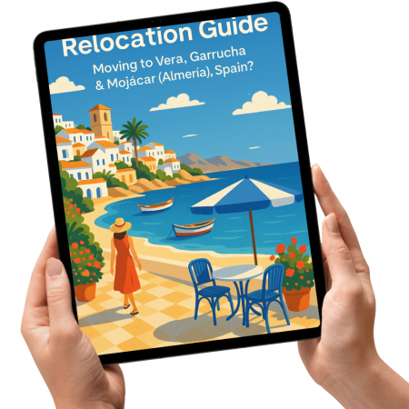Ipad with eBook of the FREE Relocation Guide to move to the Spanish towns of Vera, Garrucha and Mojácar on the Costa de Almería to find a Spanish Property.